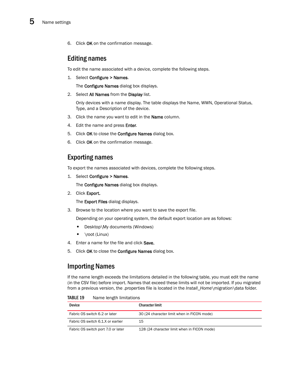 Editing names, Exporting names, Importing names | Importing, Names | Brocade Network Advisor IP User Manual v12.3.0 User Manual | Page 208 / 1928