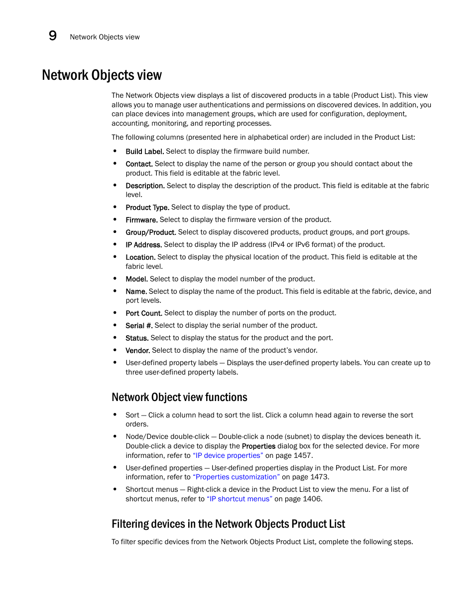 Network objects view, Filtering devices in the network objects, Product list | Network object view functions | Brocade Network Advisor IP User Manual v12.3.0 User Manual | Page 468 / 1928