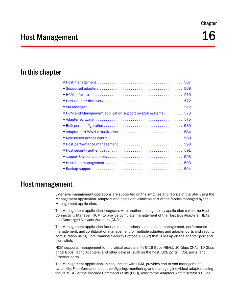 Host management, Chapter 16, Chapter 16, “host management | Brocade Network Advisor IP User Manual v12.3.0 User Manual | Page 619 / 1928