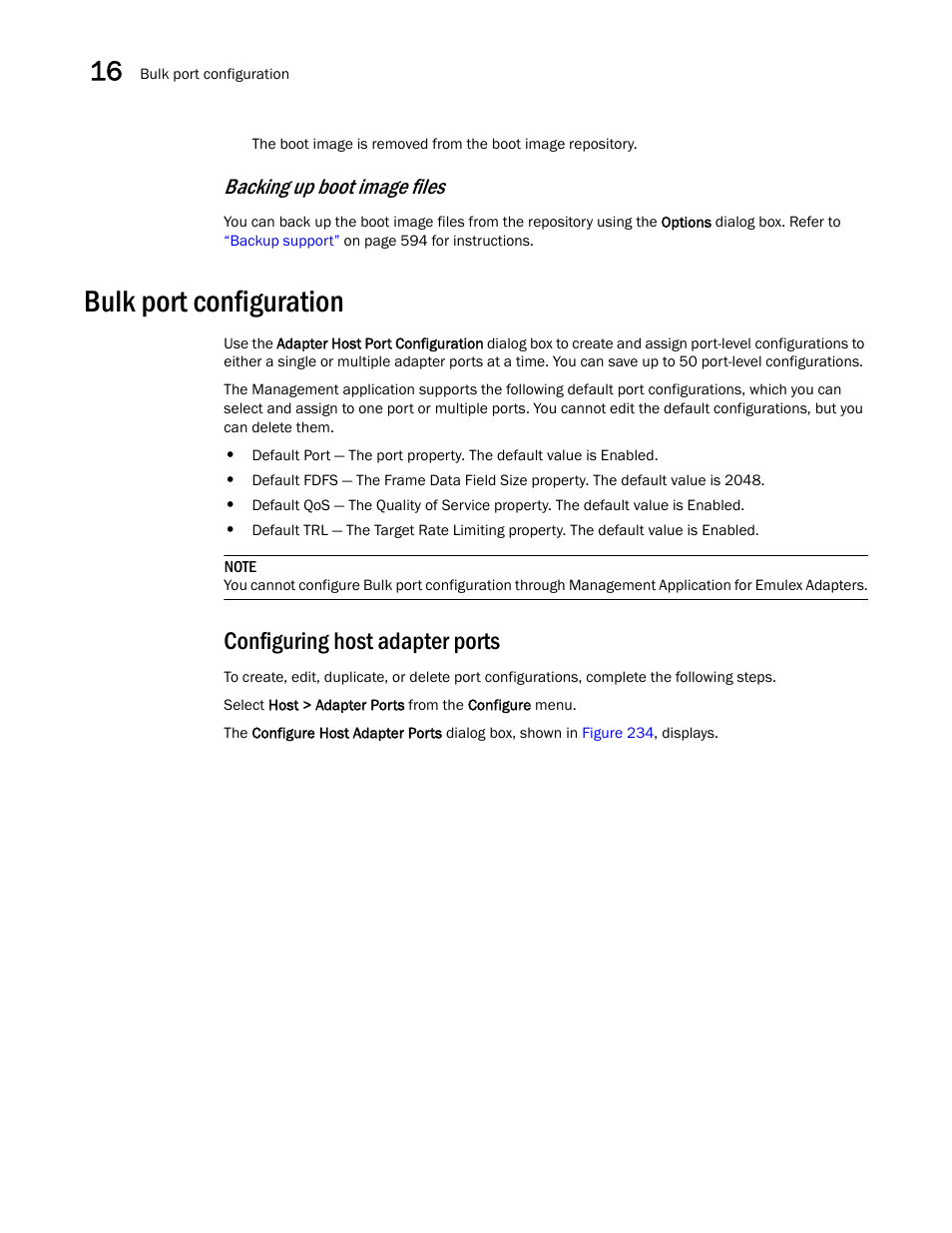 Bulk port configuration, Configuring host adapter ports, Backing up boot image files | Brocade Network Advisor IP User Manual v12.3.0 User Manual | Page 632 / 1928