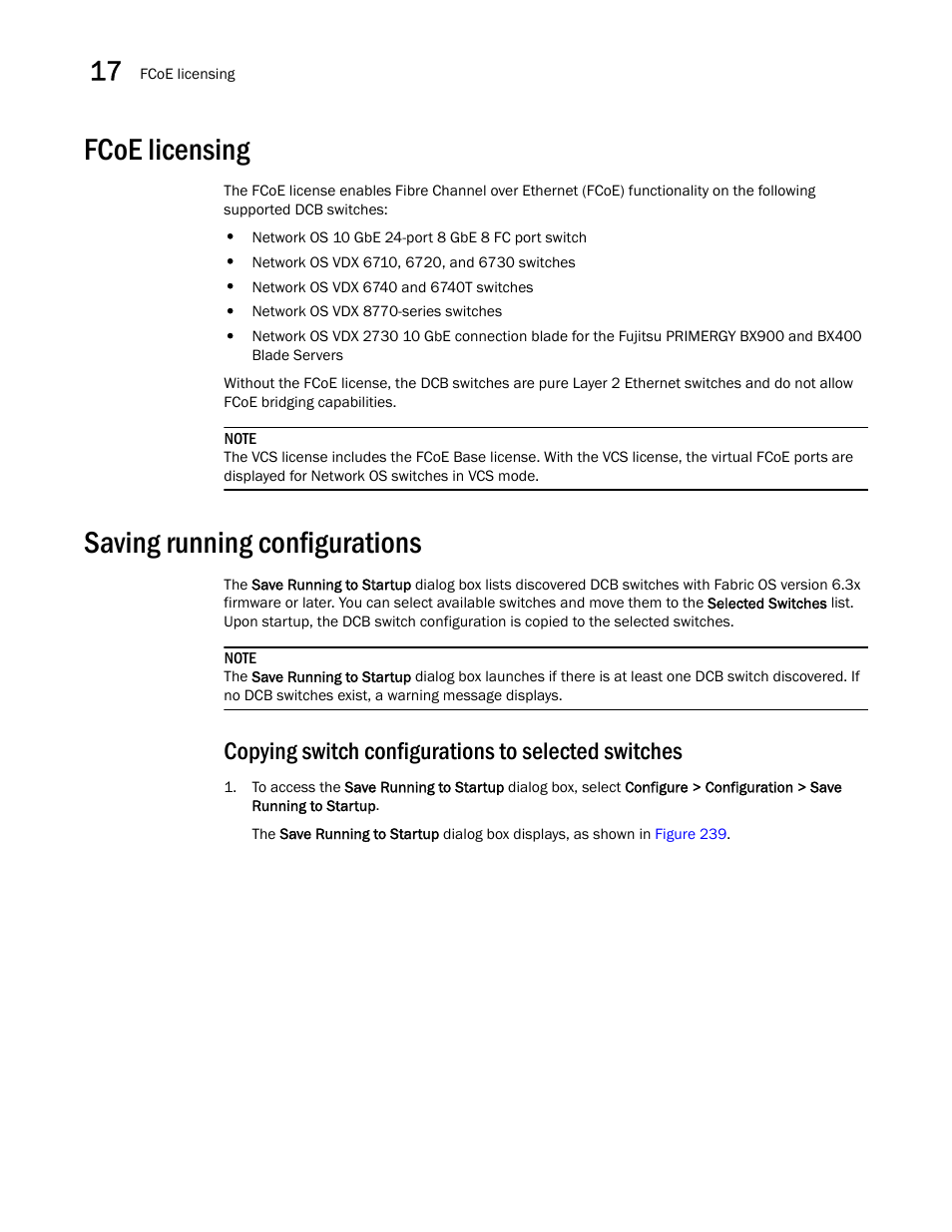 Fcoe licensing, Saving running configurations, Copying switch configurations to selected switches | Brocade Network Advisor IP User Manual v12.3.0 User Manual | Page 652 / 1928