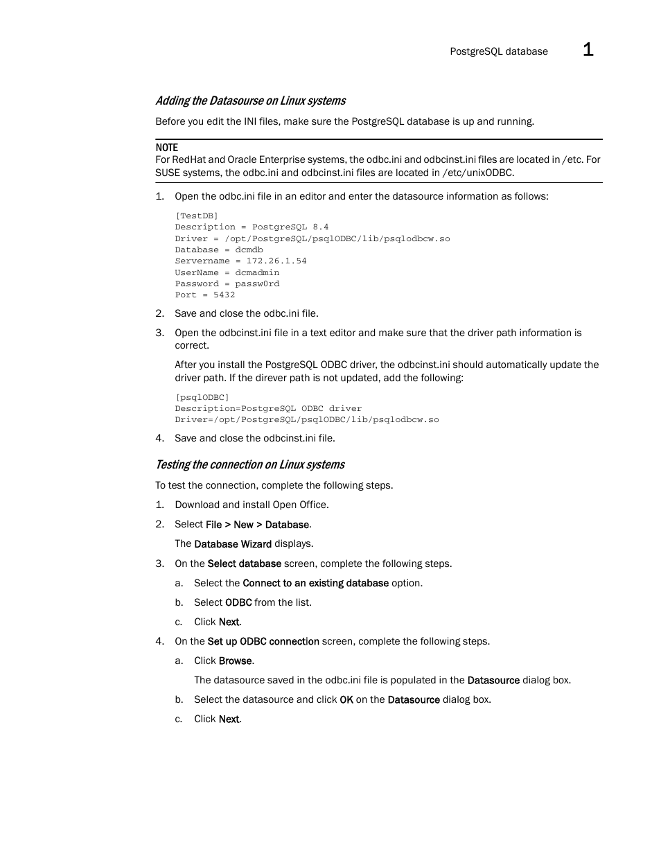 Adding the datasourse on linux systems, Testing the connection on linux systems | Brocade Network Advisor IP User Manual v12.3.0 User Manual | Page 79 / 1928