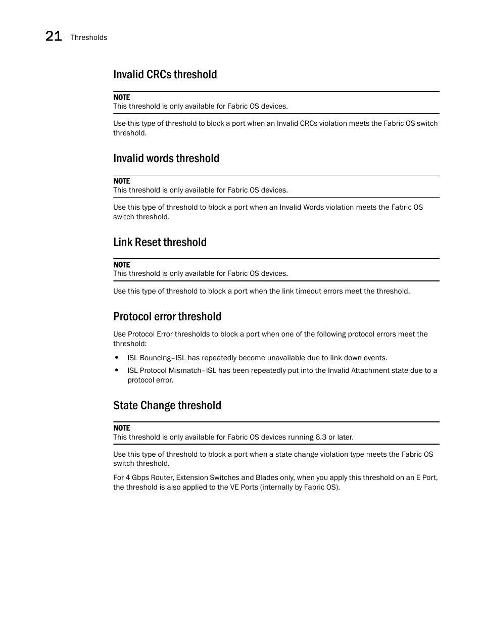 Invalid crcs threshold, Link reset threshold, State change threshold | Invalid words threshold, Protocol error threshold | Brocade Network Advisor IP User Manual v12.3.0 User Manual | Page 846 / 1928