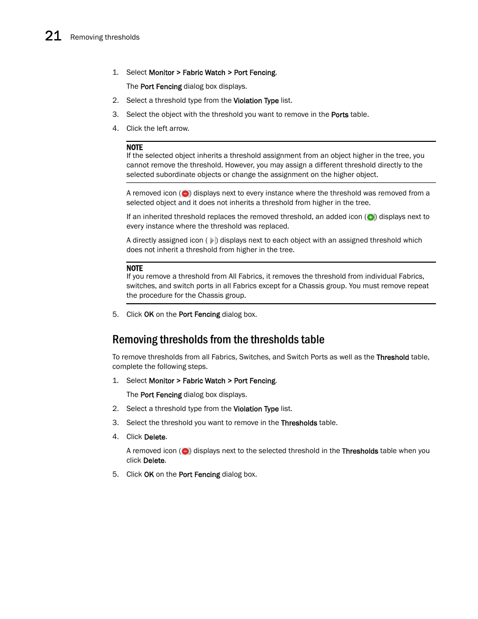 Removing thresholds from the thresholds table, Removing thresholds, From the thresholds table | Brocade Network Advisor IP User Manual v12.3.0 User Manual | Page 862 / 1928