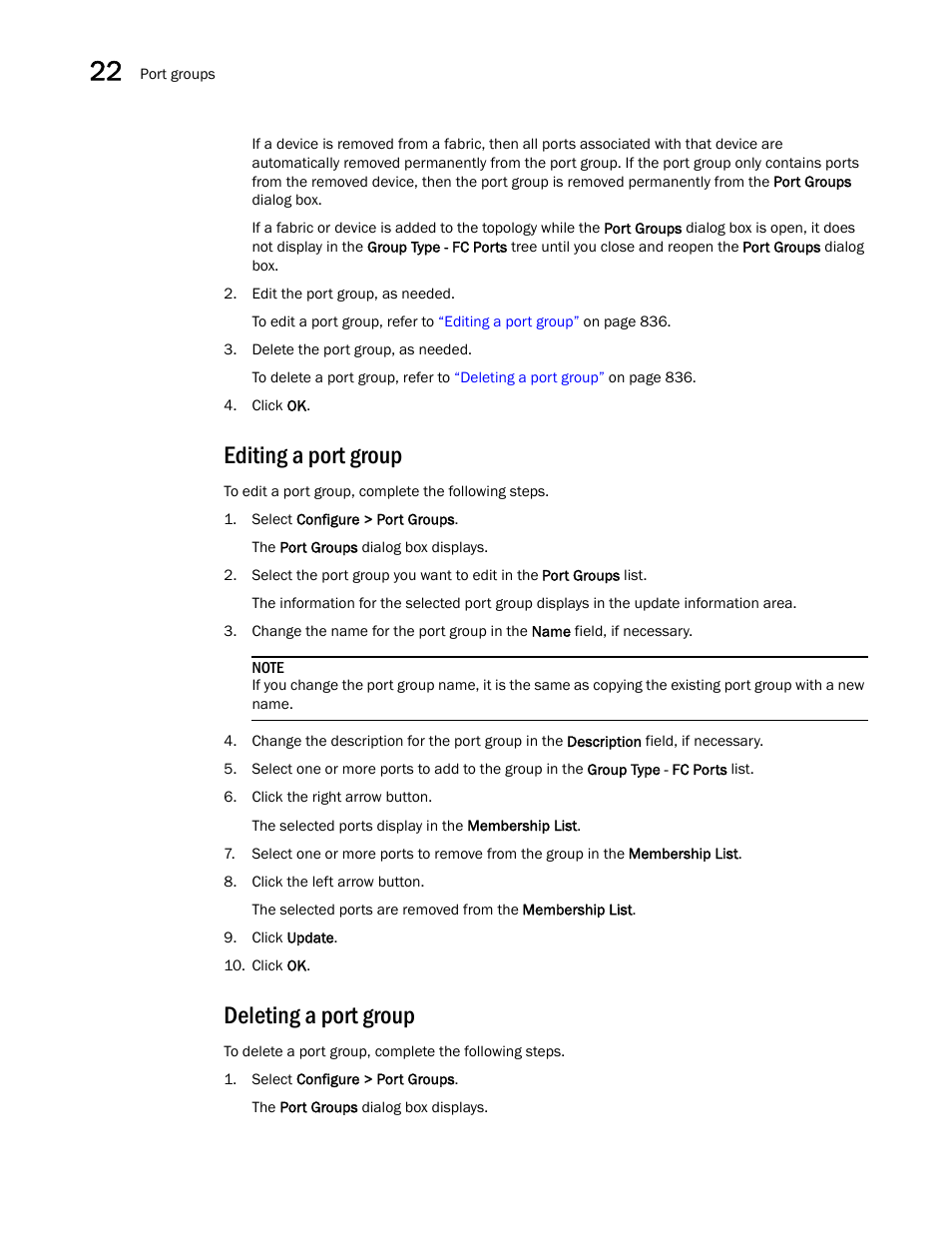 Editing a port group, Deleting a port group | Brocade Network Advisor IP User Manual v12.3.0 User Manual | Page 888 / 1928