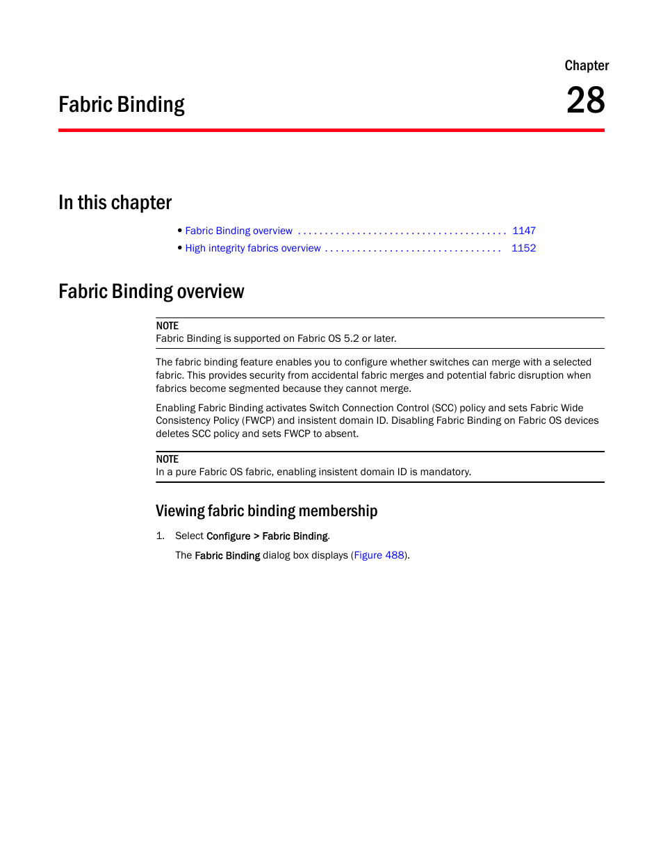 Fabric binding, Fabric binding overview, Viewing fabric binding membership | Chapter 28, Chapter 28, “fabric binding | Brocade Network Advisor SAN + IP User Manual v12.1.0 User Manual | Page 1199 / 2389