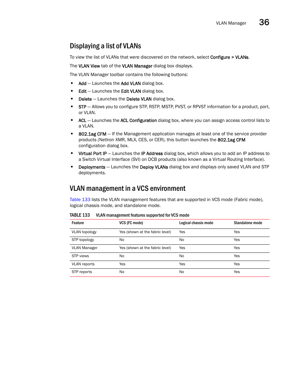 Displaying a list of vlans, Vlan management in a vcs environment | Brocade Network Advisor SAN + IP User Manual v12.1.0 User Manual | Page 1350 / 2389