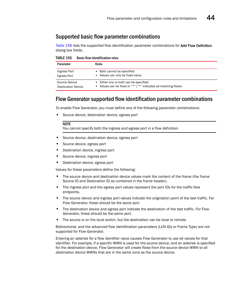 Supported basic flow parameter combinations | Brocade Network Advisor SAN + IP User Manual v12.1.0 User Manual | Page 1659 / 2389