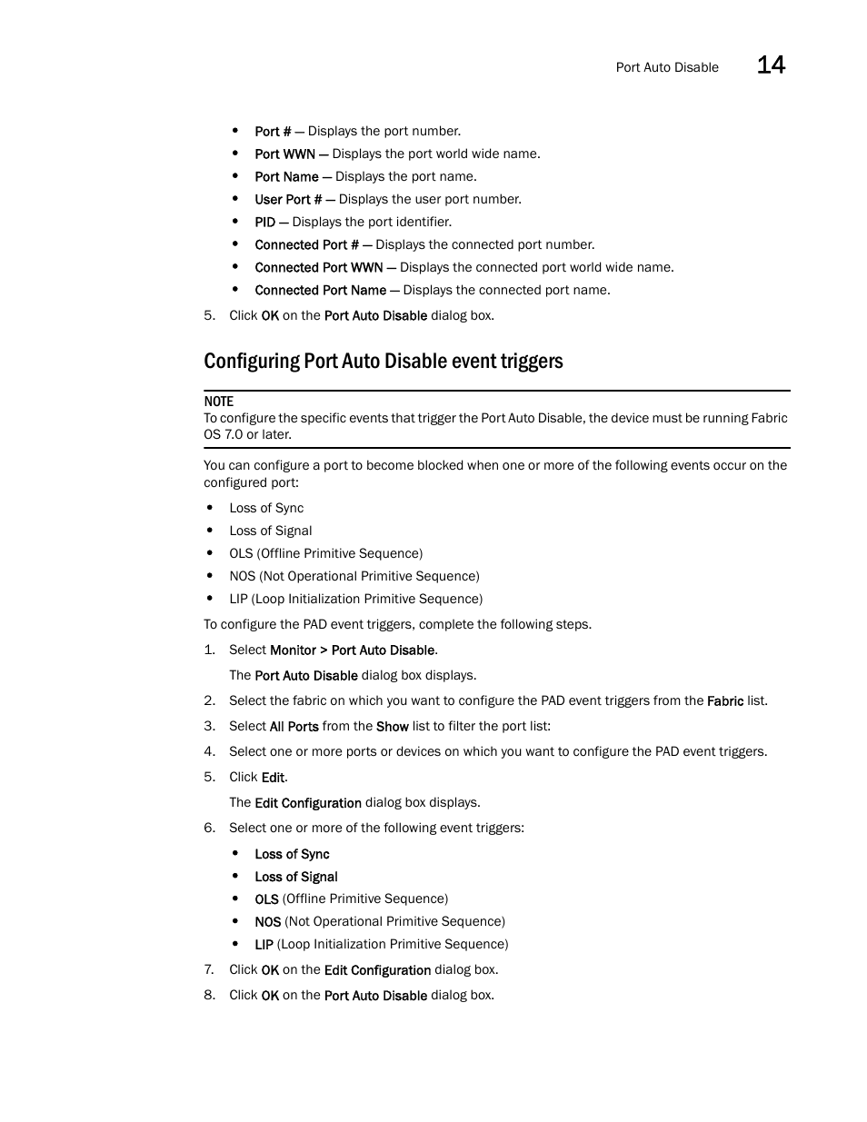 Configuring port auto disable event triggers | Brocade Network Advisor SAN + IP User Manual v12.1.0 User Manual | Page 645 / 2389