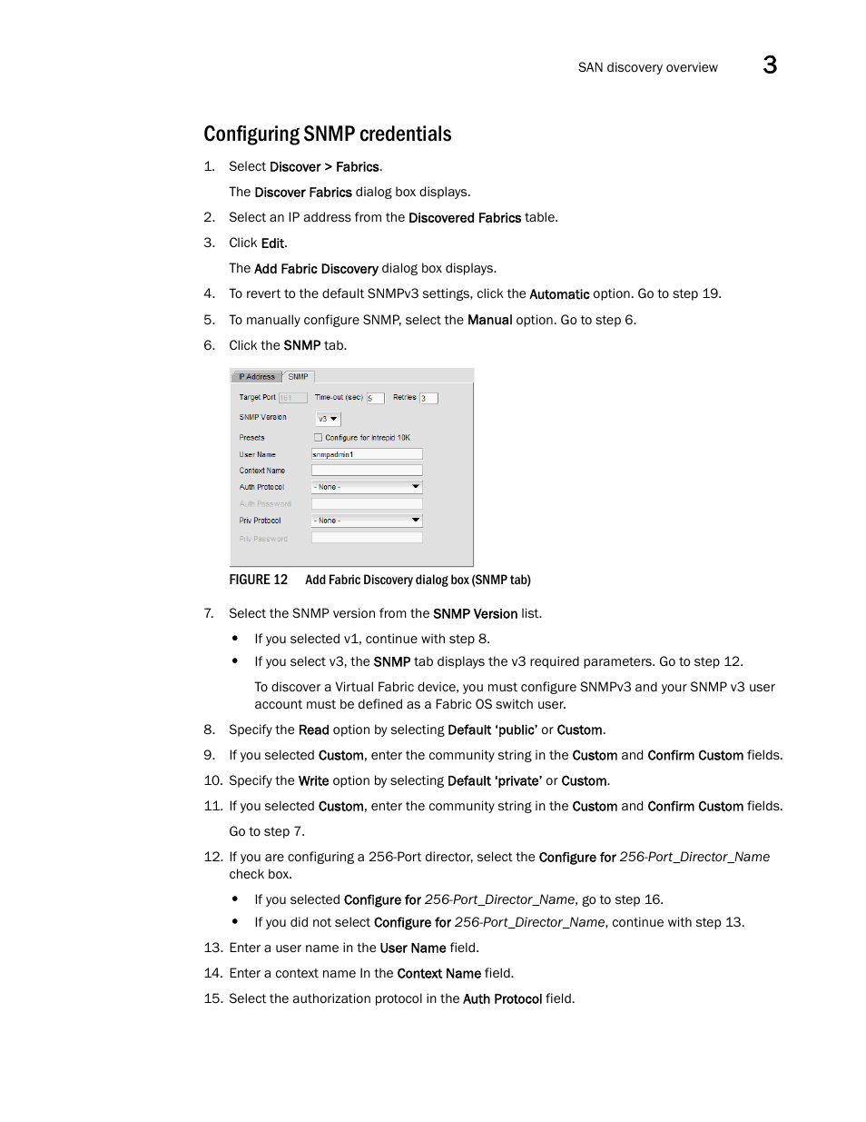 Configuring snmp credentials | Brocade Network Advisor SAN + IP User Manual v12.3.0 User Manual | Page 115 / 2702