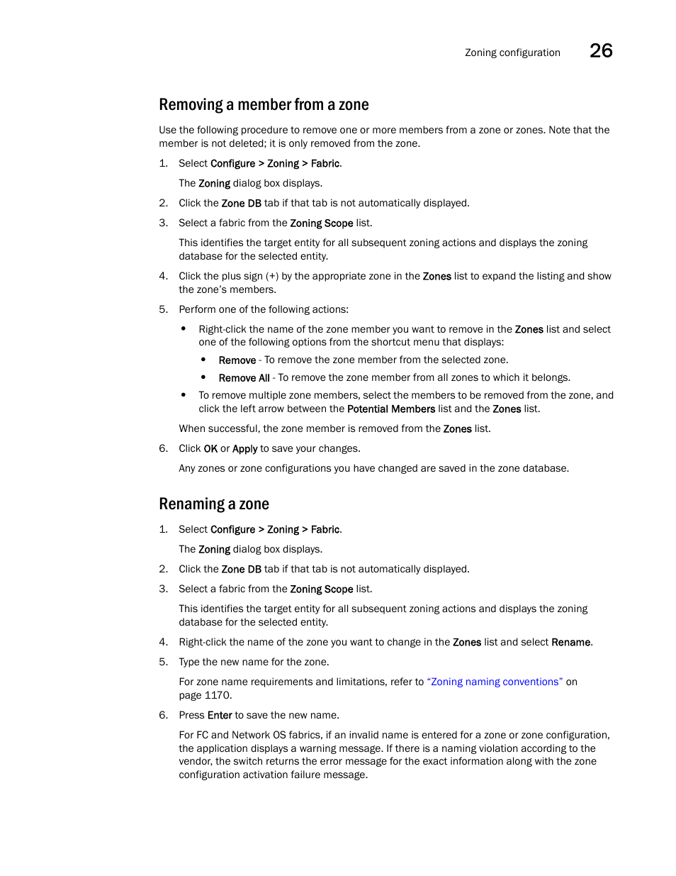 Removing a member from a zone, Renaming a zone | Brocade Network Advisor SAN + IP User Manual v12.3.0 User Manual | Page 1247 / 2702