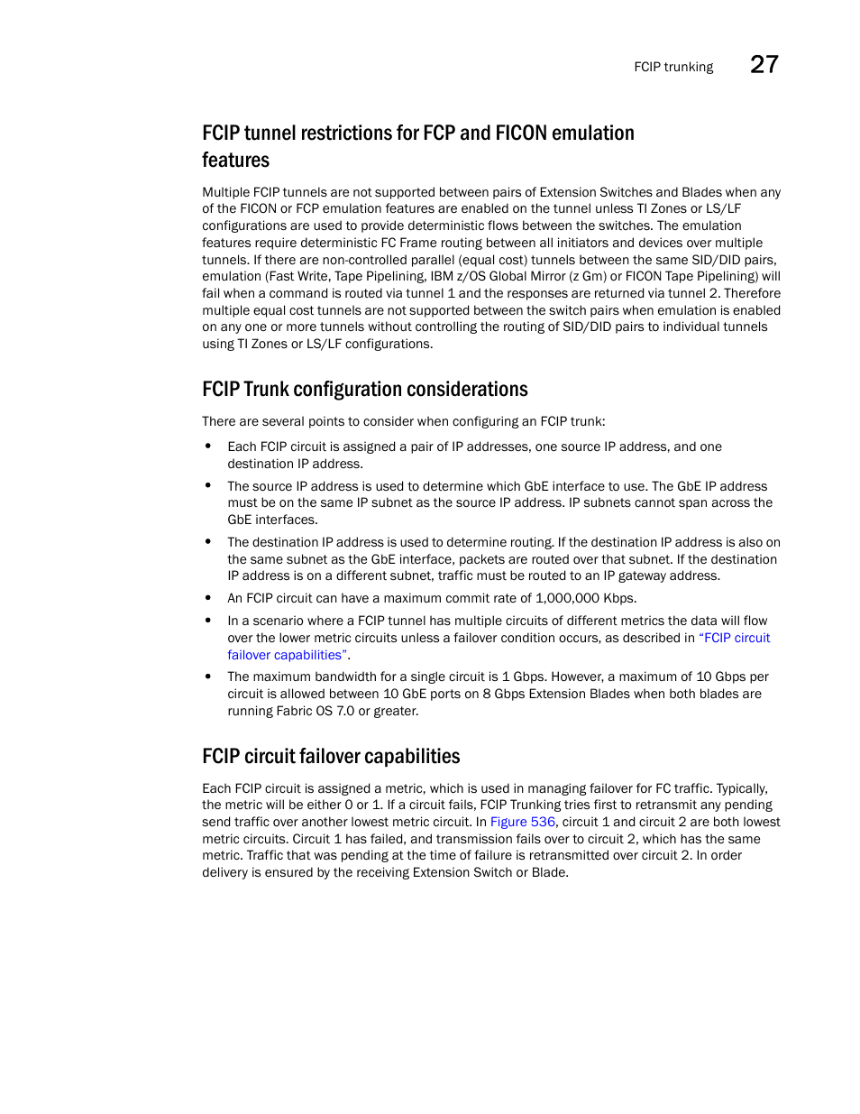Fcip trunk configuration considerations, Fcip circuit failover capabilities | Brocade Network Advisor SAN + IP User Manual v12.3.0 User Manual | Page 1291 / 2702