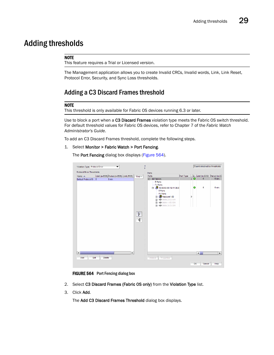 Adding thresholds, Adding thresholds 3, Adding a c3 discard frames threshold | Brocade Network Advisor SAN + IP User Manual v12.3.0 User Manual | Page 1355 / 2702
