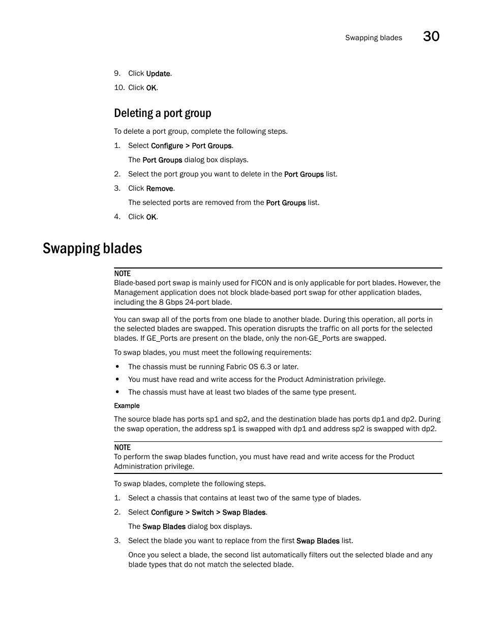 Deleting a port group, Swapping blades, Swapping blades 5 | Brocade Network Advisor SAN + IP User Manual v12.3.0 User Manual | Page 1397 / 2702