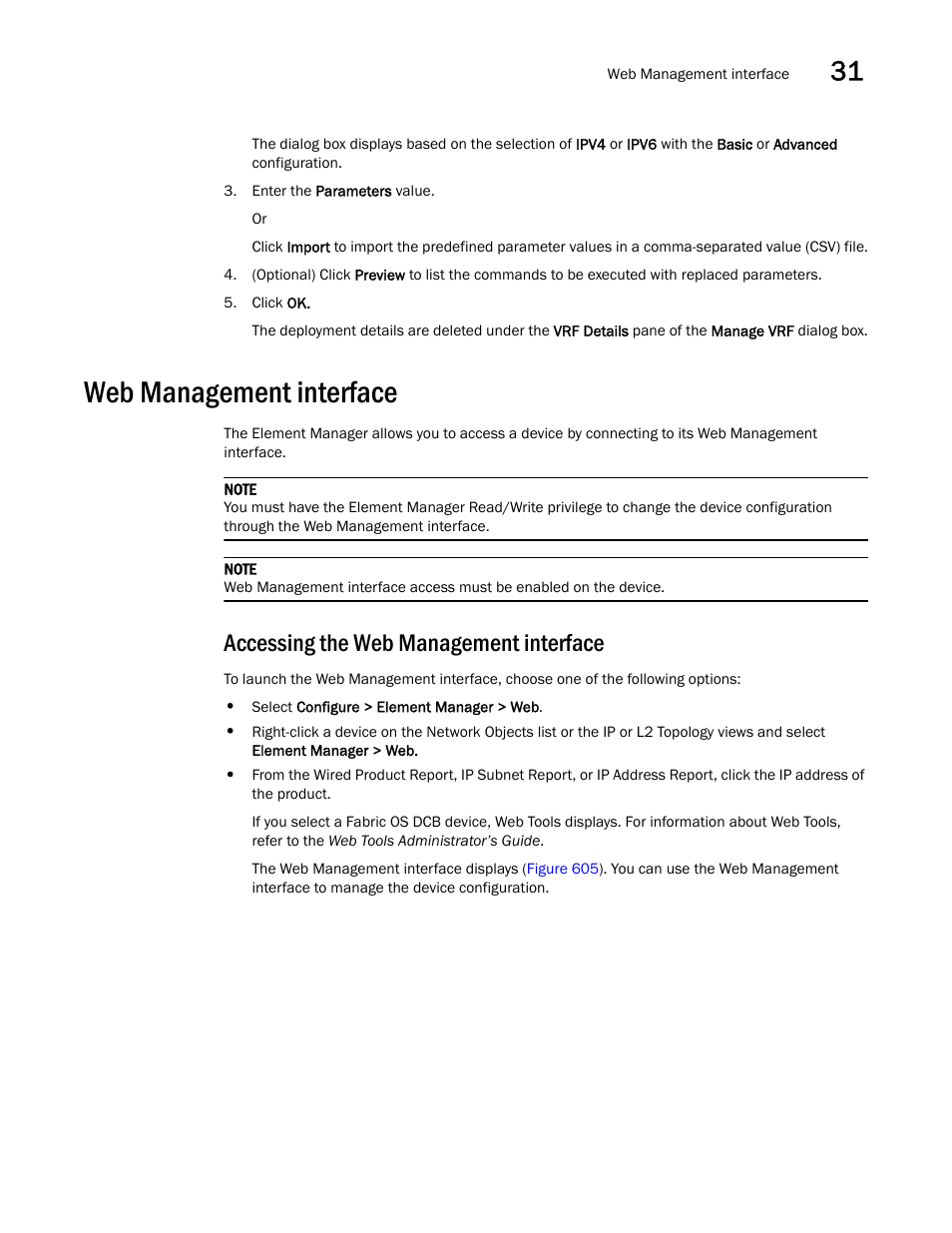 Web management interface, Web management interface 9, Accessing the web management interface | Brocade Network Advisor SAN + IP User Manual v12.3.0 User Manual | Page 1421 / 2702
