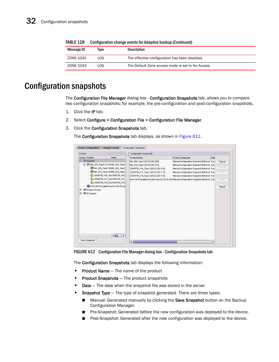 Configuration snapshots, Configuration snapshots 2 | Brocade Network Advisor SAN + IP User Manual v12.3.0 User Manual | Page 1444 / 2702