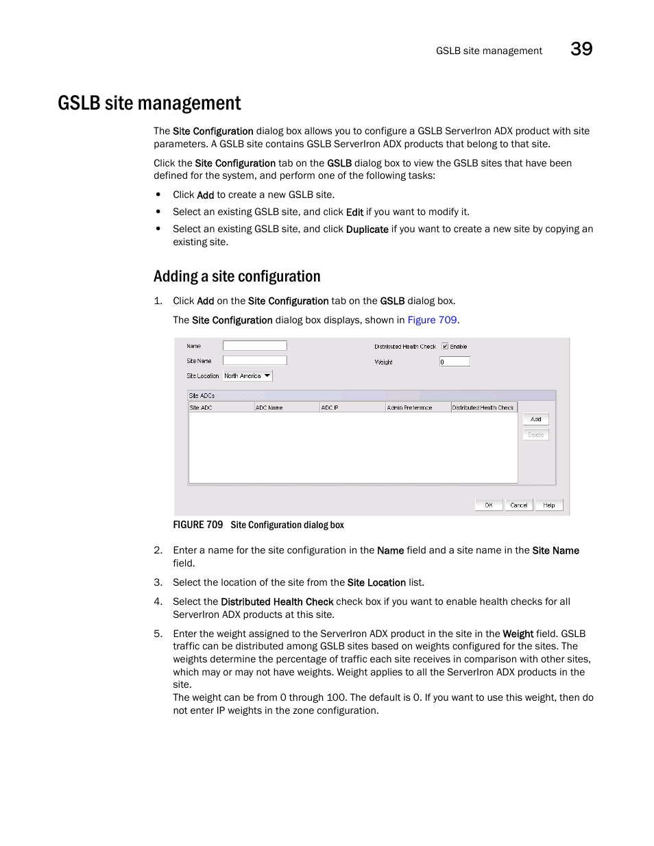 Gslb site management, Gslb site management 9, Adding a site configuration | Brocade Network Advisor SAN + IP User Manual v12.3.0 User Manual | Page 1621 / 2702