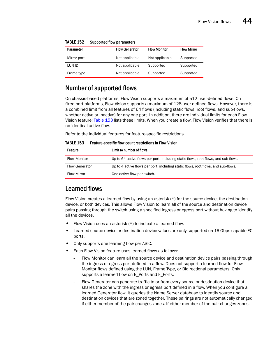 Number of supported flows, Learned flows | Brocade Network Advisor SAN + IP User Manual v12.3.0 User Manual | Page 1803 / 2702
