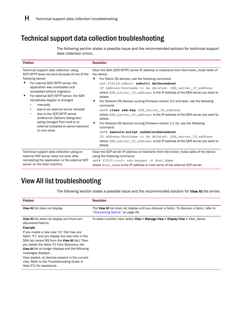 Technical support data collection troubleshooting, View all list troubleshooting, View all list troubleshooting 6 | Brocade Network Advisor SAN + IP User Manual v12.3.0 User Manual | Page 2328 / 2702