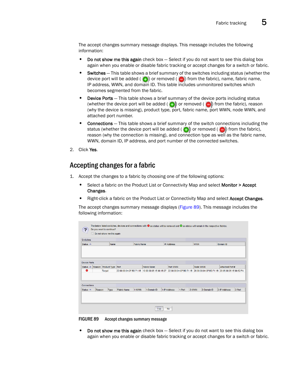Accepting changes for a fabric | Brocade Network Advisor SAN + IP User Manual v12.3.0 User Manual | Page 297 / 2702