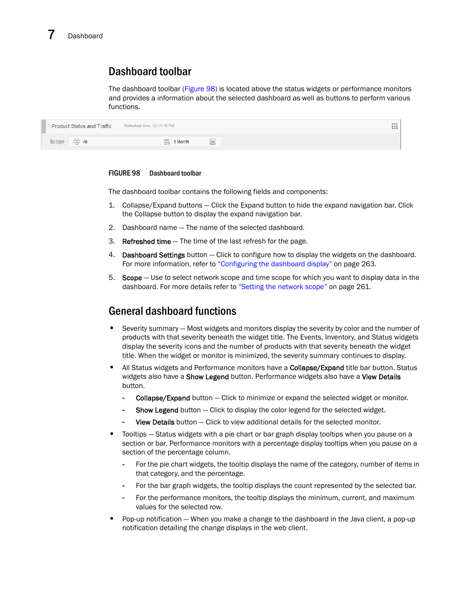 Dashboard toolbar, General dashboard functions | Brocade Network Advisor SAN + IP User Manual v12.3.0 User Manual | Page 332 / 2702