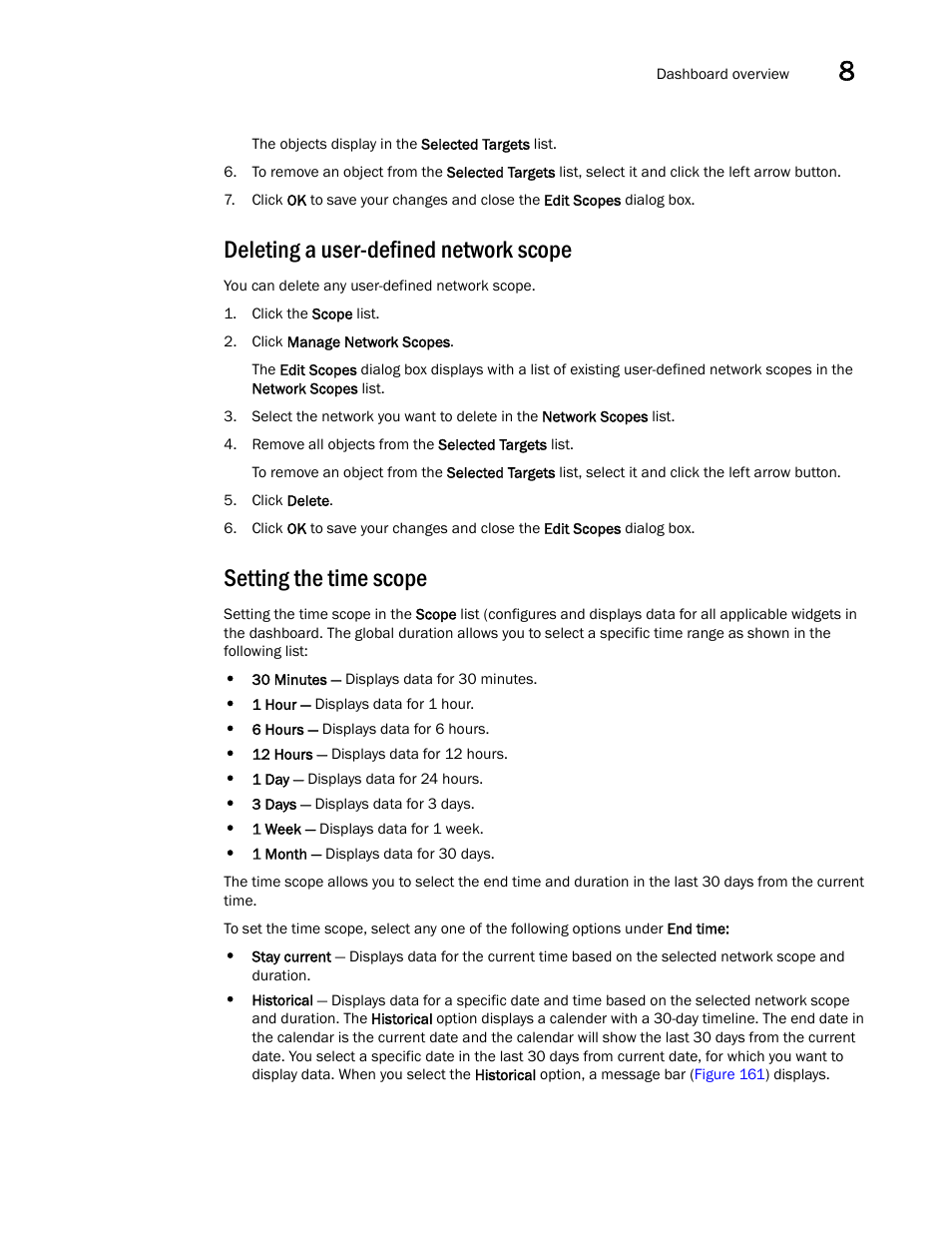Deleting a user-defined network scope, Setting the time scope | Brocade Network Advisor SAN + IP User Manual v12.3.0 User Manual | Page 449 / 2702