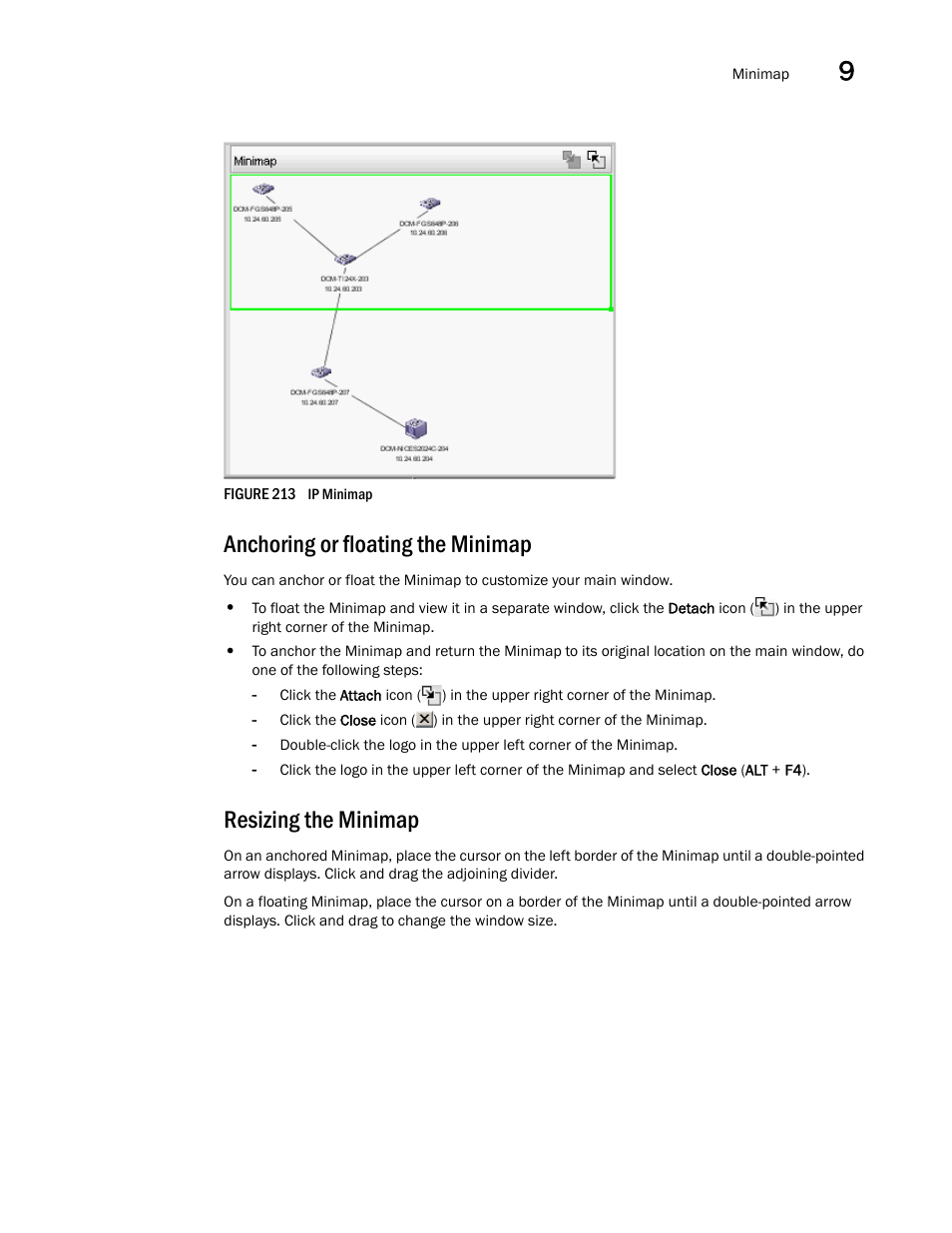 Anchoring or floating the minimap, Resizing the minimap | Brocade Network Advisor SAN + IP User Manual v12.3.0 User Manual | Page 551 / 2702