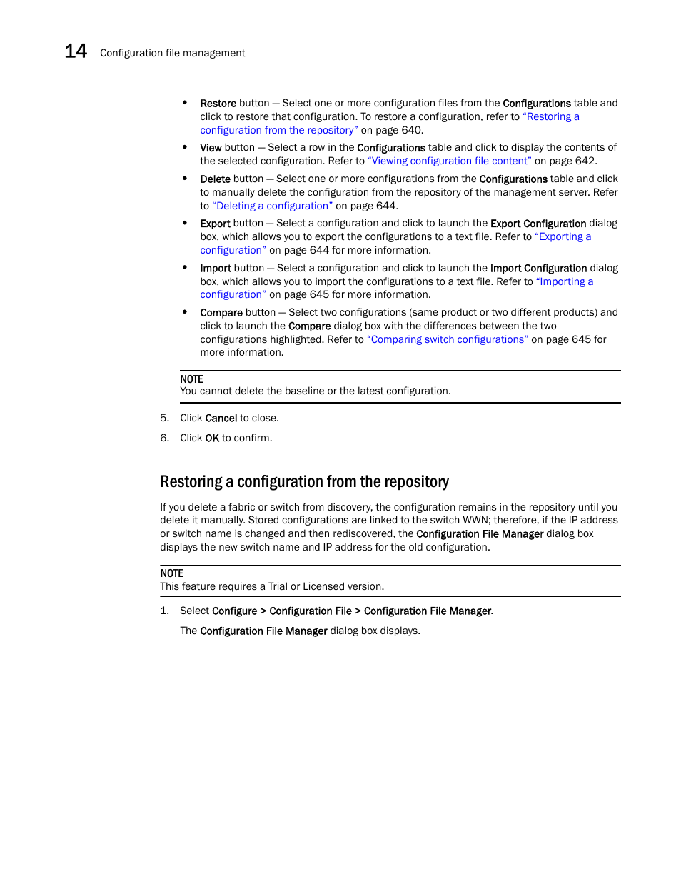 Restoring a configuration from the repository | Brocade Network Advisor SAN + IP User Manual v12.3.0 User Manual | Page 712 / 2702