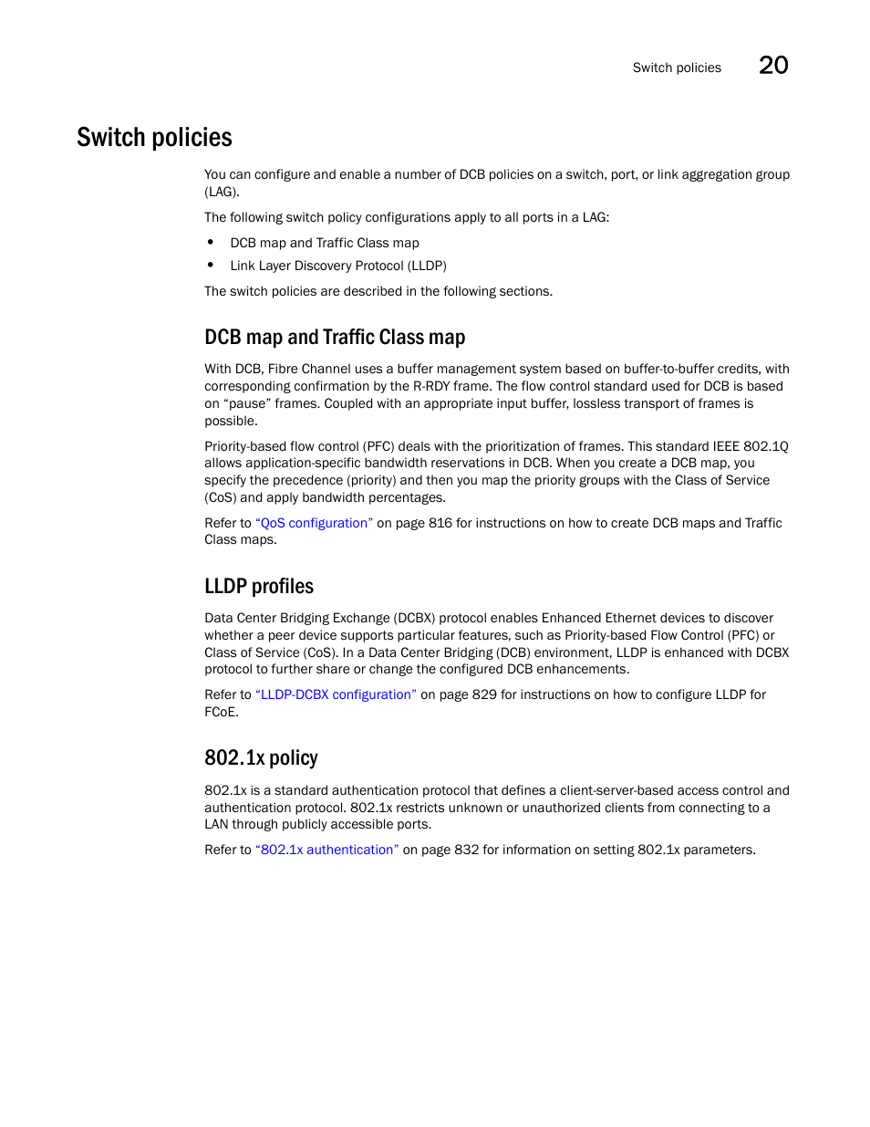 Switch policies, Dcb map and traffic class map, Lldp profiles | 1x policy | Brocade Network Advisor SAN + IP User Manual v12.3.0 User Manual | Page 873 / 2702