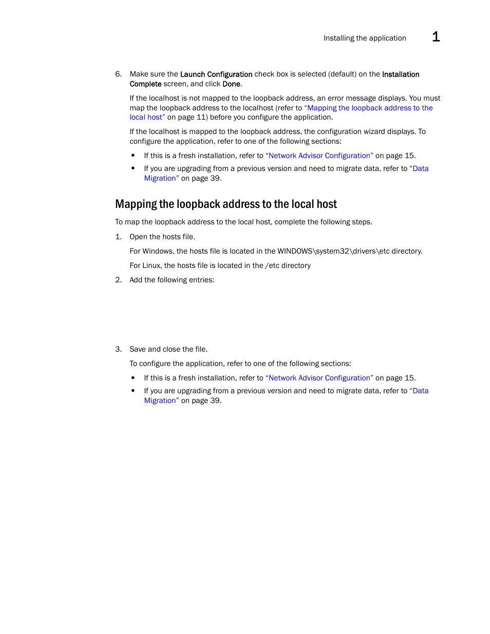 Mapping the loopback address to the local host, Mapping the loopback address to the localhost | Brocade Network Advisor SAN Installation and Migration Guide (Supporting Network Advisor 12.3.0) User Manual | Page 27 / 93
