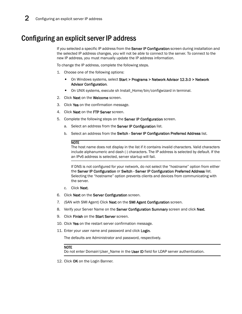 Configuring an explicit server ip address | Brocade Network Advisor SAN Installation and Migration Guide (Supporting Network Advisor 12.3.0) User Manual | Page 50 / 93