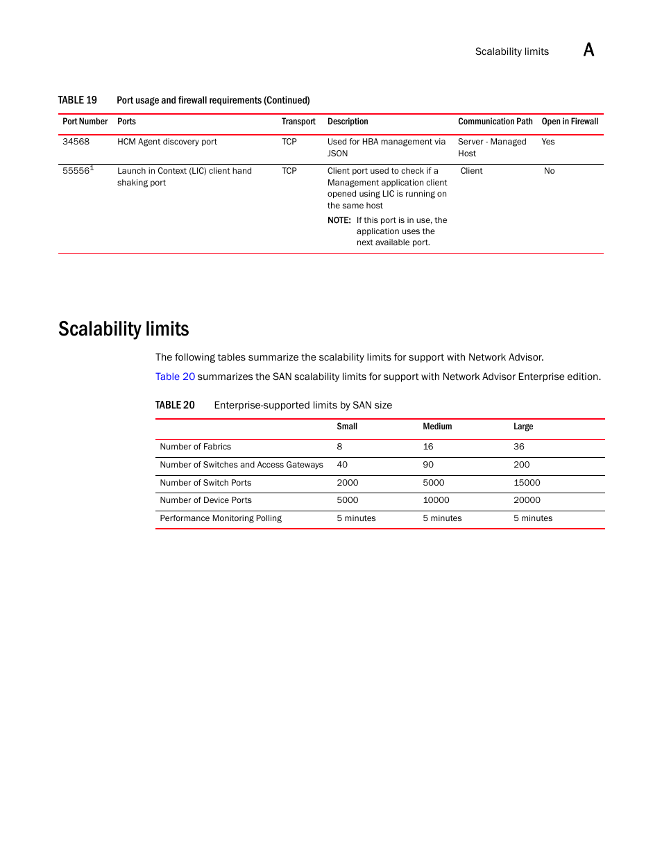 Scalability limits | Brocade Network Advisor SAN Installation and Migration Guide (Supporting Network Advisor 12.3.0) User Manual | Page 91 / 93