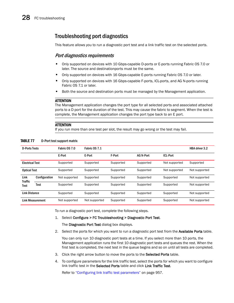 Troubleshooting port diagnostics, Port diagnostics requirements | Brocade Network Advisor SAN User Manual v12.1.0 User Manual | Page 1002 / 1690