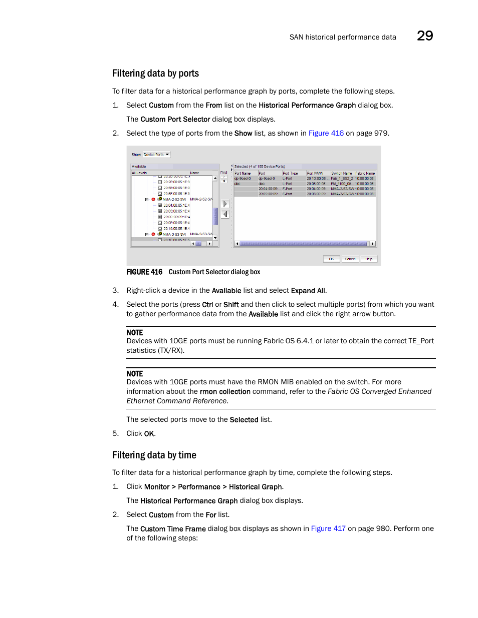 Filtering data by ports, Filtering data by time | Brocade Network Advisor SAN User Manual v12.1.0 User Manual | Page 1027 / 1690