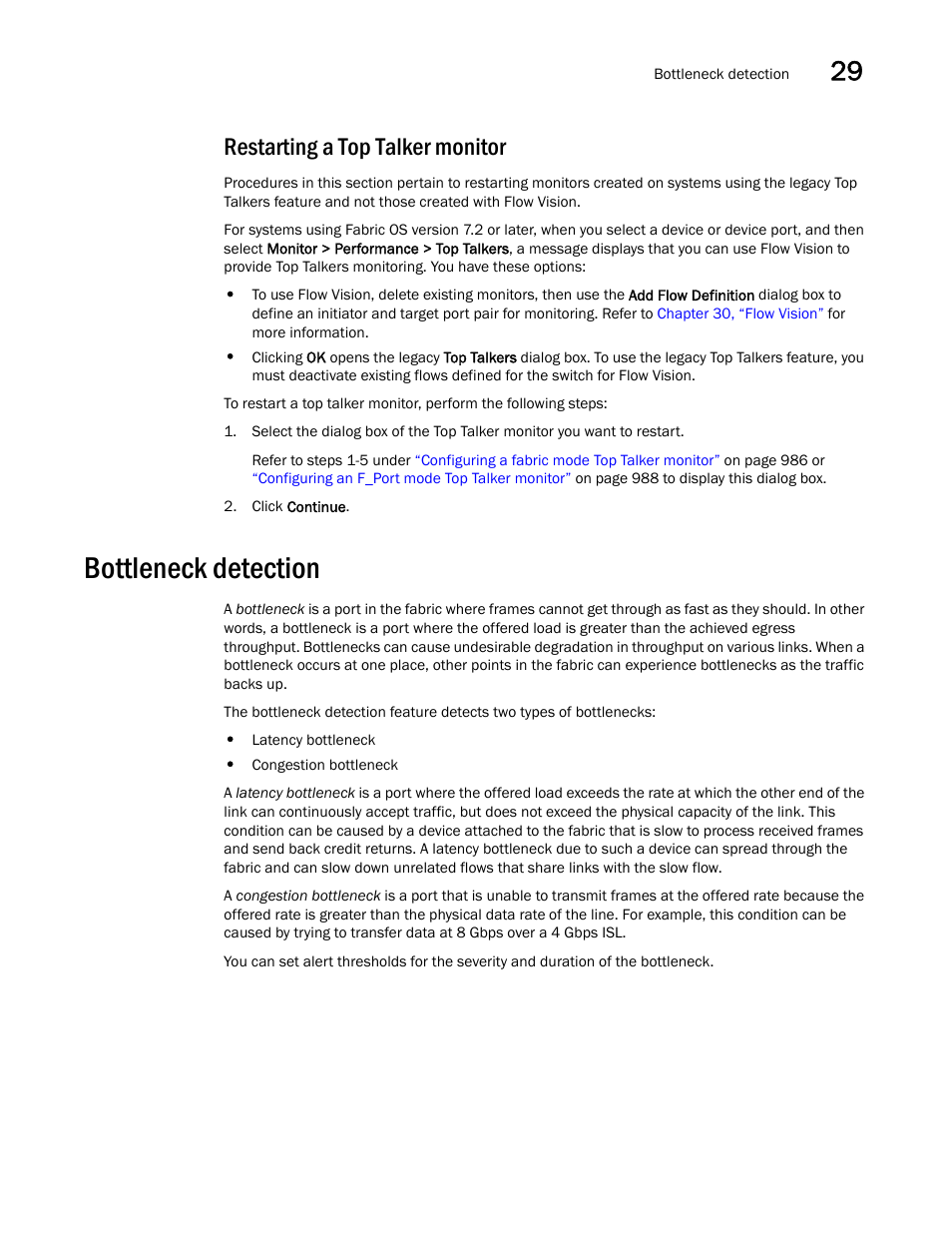 Restarting a top talker monitor, Bottleneck detection, Bottleneck | Detection | Brocade Network Advisor SAN User Manual v12.1.0 User Manual | Page 1039 / 1690