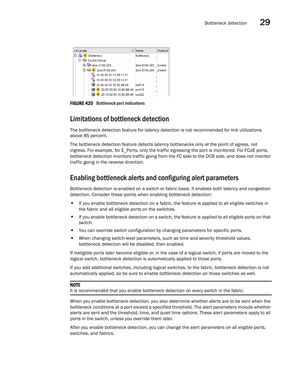 Limitations of bottleneck detection | Brocade Network Advisor SAN User Manual v12.1.0 User Manual | Page 1041 / 1690
