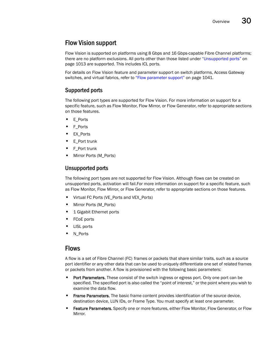 Flow vision support, Supported ports, Unsupported ports | Flows | Brocade Network Advisor SAN User Manual v12.1.0 User Manual | Page 1060 / 1690
