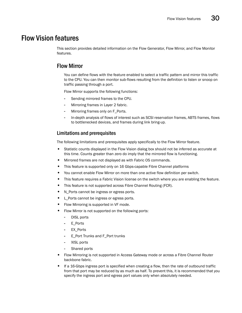 Flow vision features, Flow mirror, Limitations and prerequisites | Flow mirror 5, Flow vision features 5 | Brocade Network Advisor SAN User Manual v12.1.0 User Manual | Page 1082 / 1690