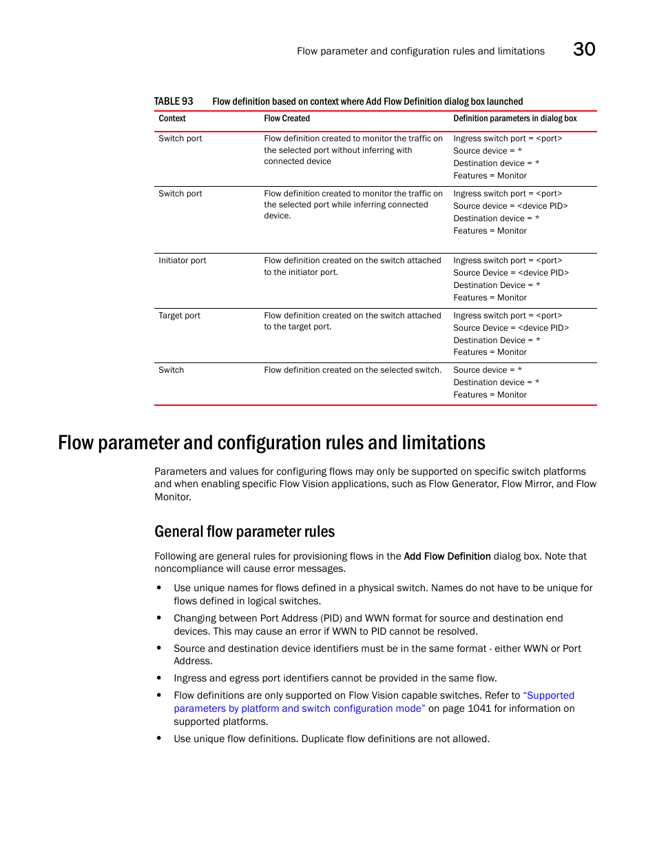 General flow parameter rules, General flow parameter rules 3, Flow | Parameter and configuration rules and limitations | Brocade Network Advisor SAN User Manual v12.1.0 User Manual | Page 1090 / 1690