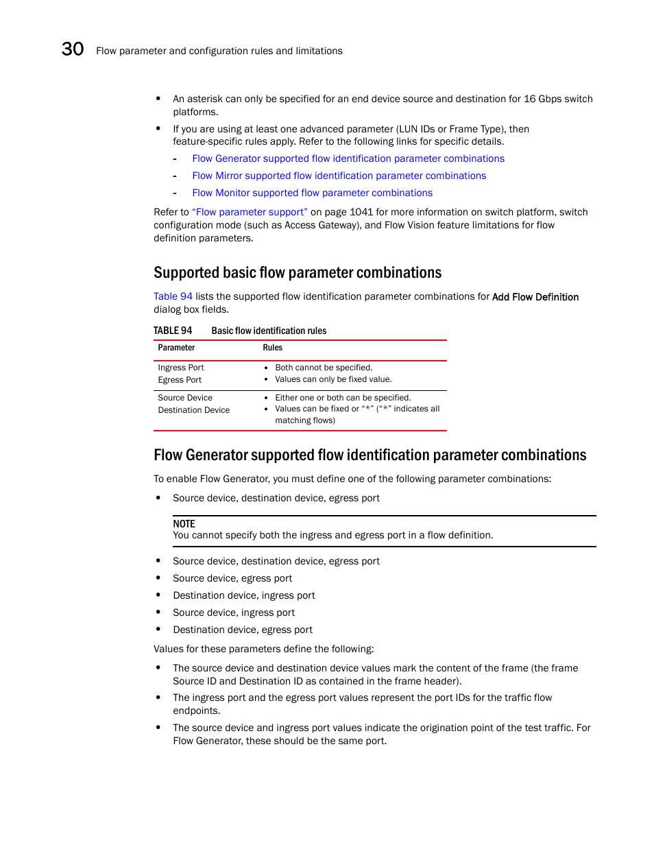 Supported basic flow parameter combinations | Brocade Network Advisor SAN User Manual v12.1.0 User Manual | Page 1091 / 1690