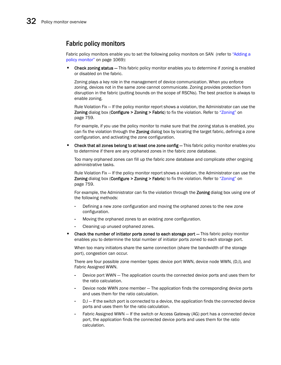 Fabric policy monitors | Brocade Network Advisor SAN User Manual v12.1.0 User Manual | Page 1109 / 1690