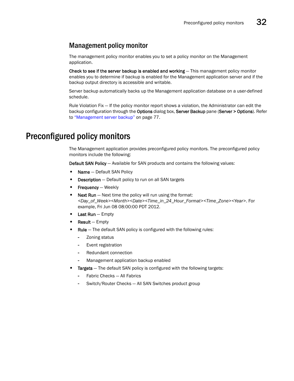 Management policy monitor, Preconfigured policy monitors, Preconfigured policy monitors 7 | Brocade Network Advisor SAN User Manual v12.1.0 User Manual | Page 1114 / 1690