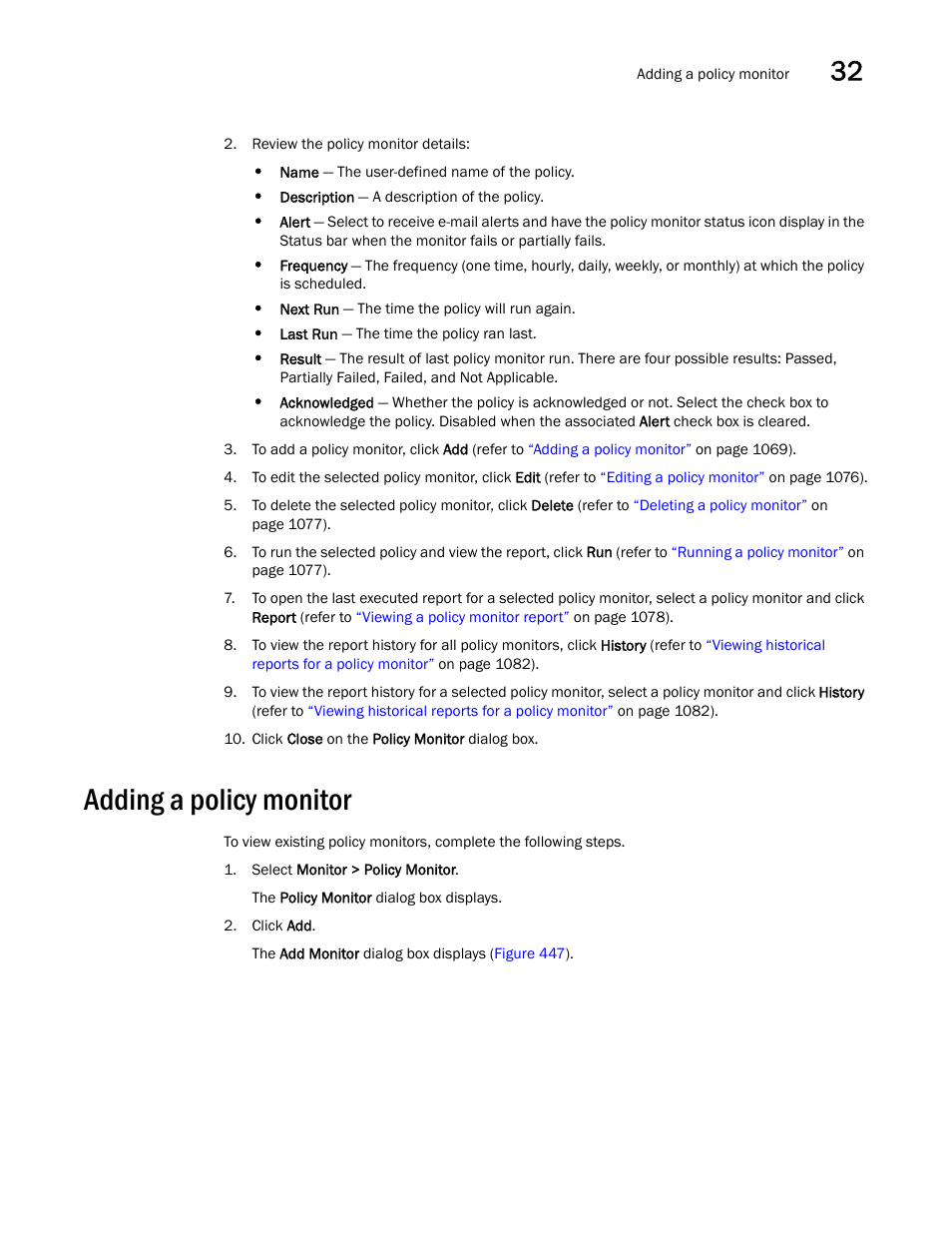 Adding a policy monitor, Adding a policy monitor 9, Adding a | Policy monitor | Brocade Network Advisor SAN User Manual v12.1.0 User Manual | Page 1116 / 1690