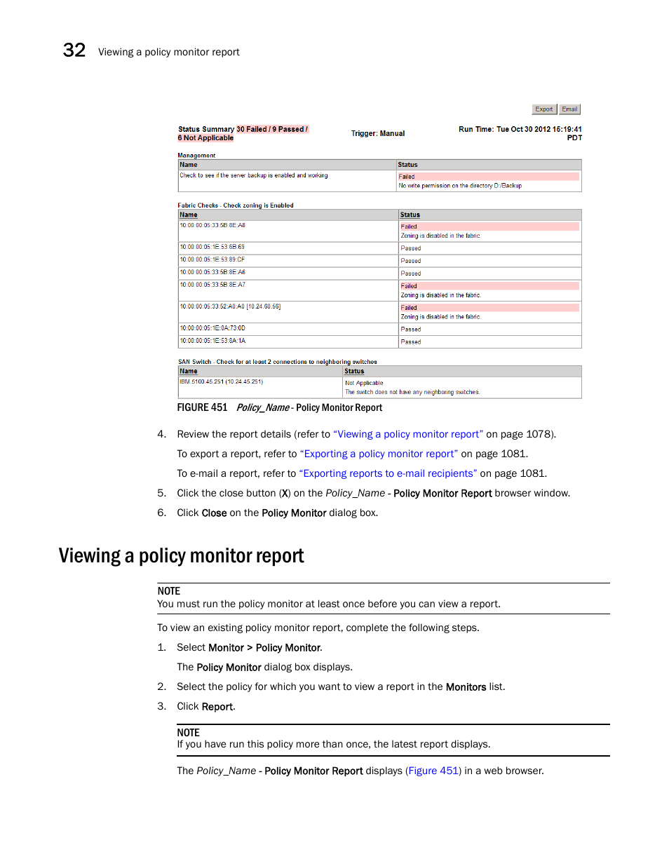 Viewing a policy monitor report, Viewing a policy monitor report 8, Figure 451 | Brocade Network Advisor SAN User Manual v12.1.0 User Manual | Page 1125 / 1690