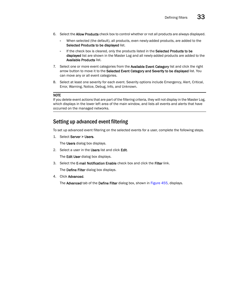 Setting up advanced event filtering, Setting up advanced event filtering 9 | Brocade Network Advisor SAN User Manual v12.1.0 User Manual | Page 1136 / 1690