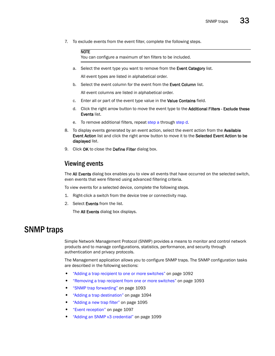 Viewing events, Snmp traps, Snmp traps 1 | Brocade Network Advisor SAN User Manual v12.1.0 User Manual | Page 1138 / 1690