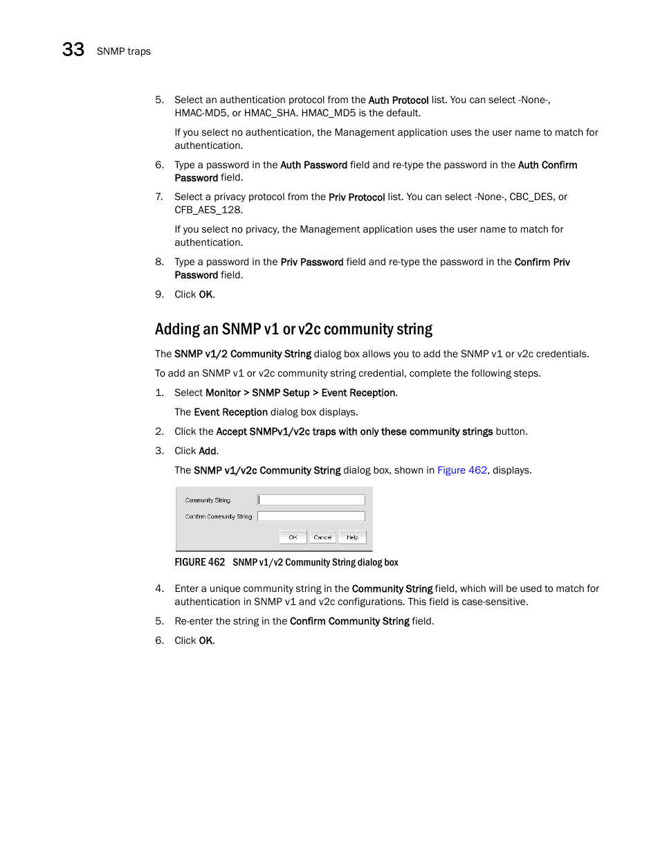 Adding an snmp v1 or v2c community string | Brocade Network Advisor SAN User Manual v12.1.0 User Manual | Page 1147 / 1690