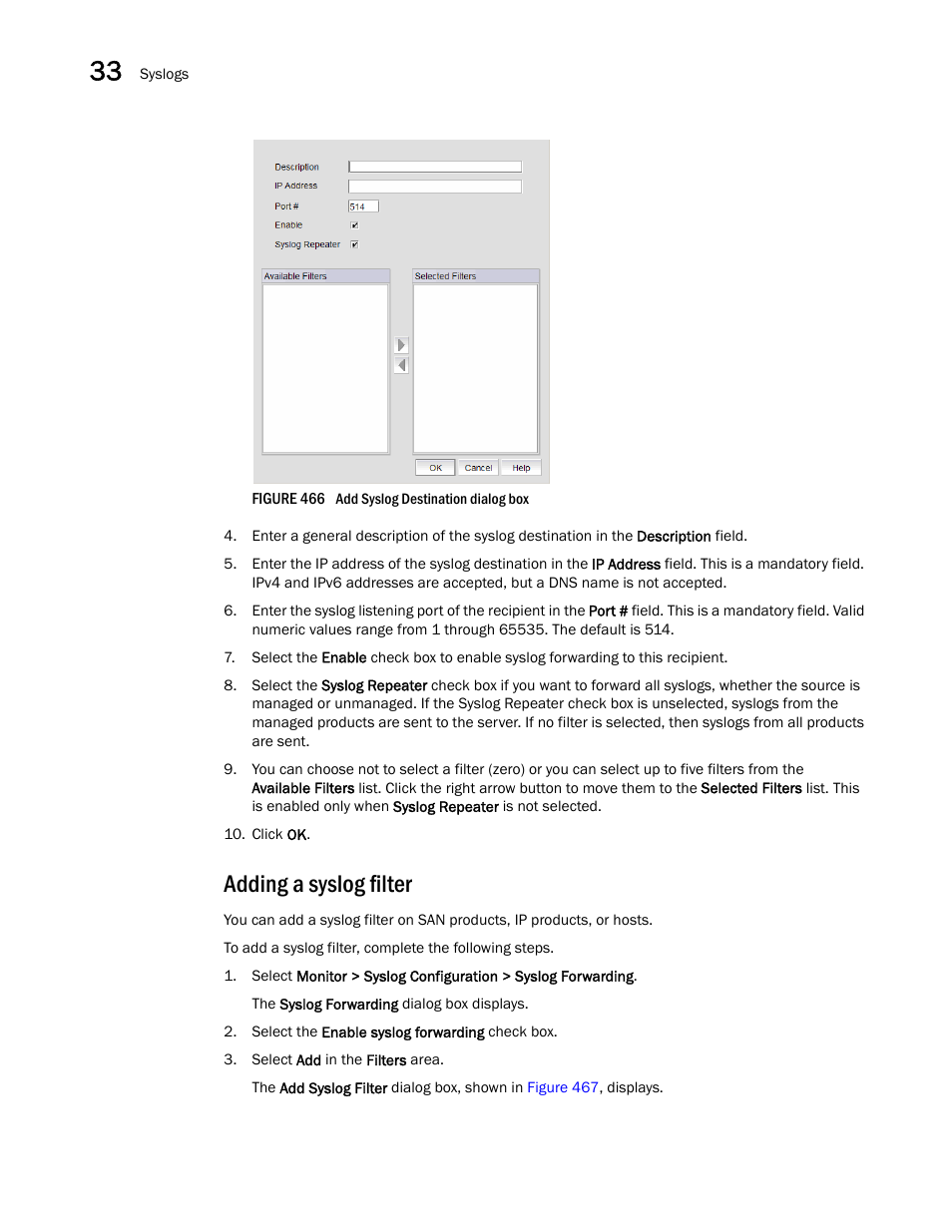 Adding a syslog filter | Brocade Network Advisor SAN User Manual v12.1.0 User Manual | Page 1155 / 1690