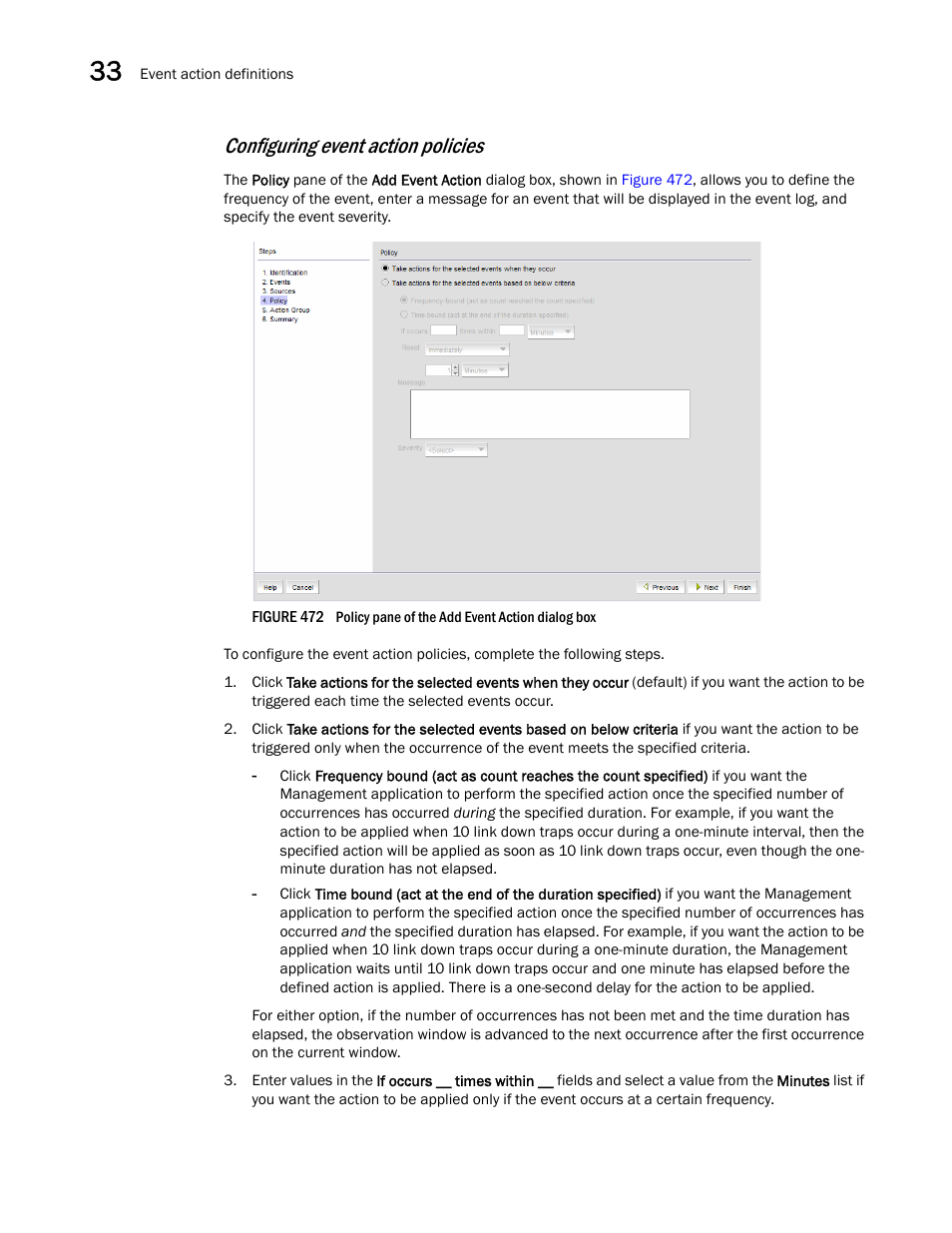 Configuring event action policies | Brocade Network Advisor SAN User Manual v12.1.0 User Manual | Page 1163 / 1690