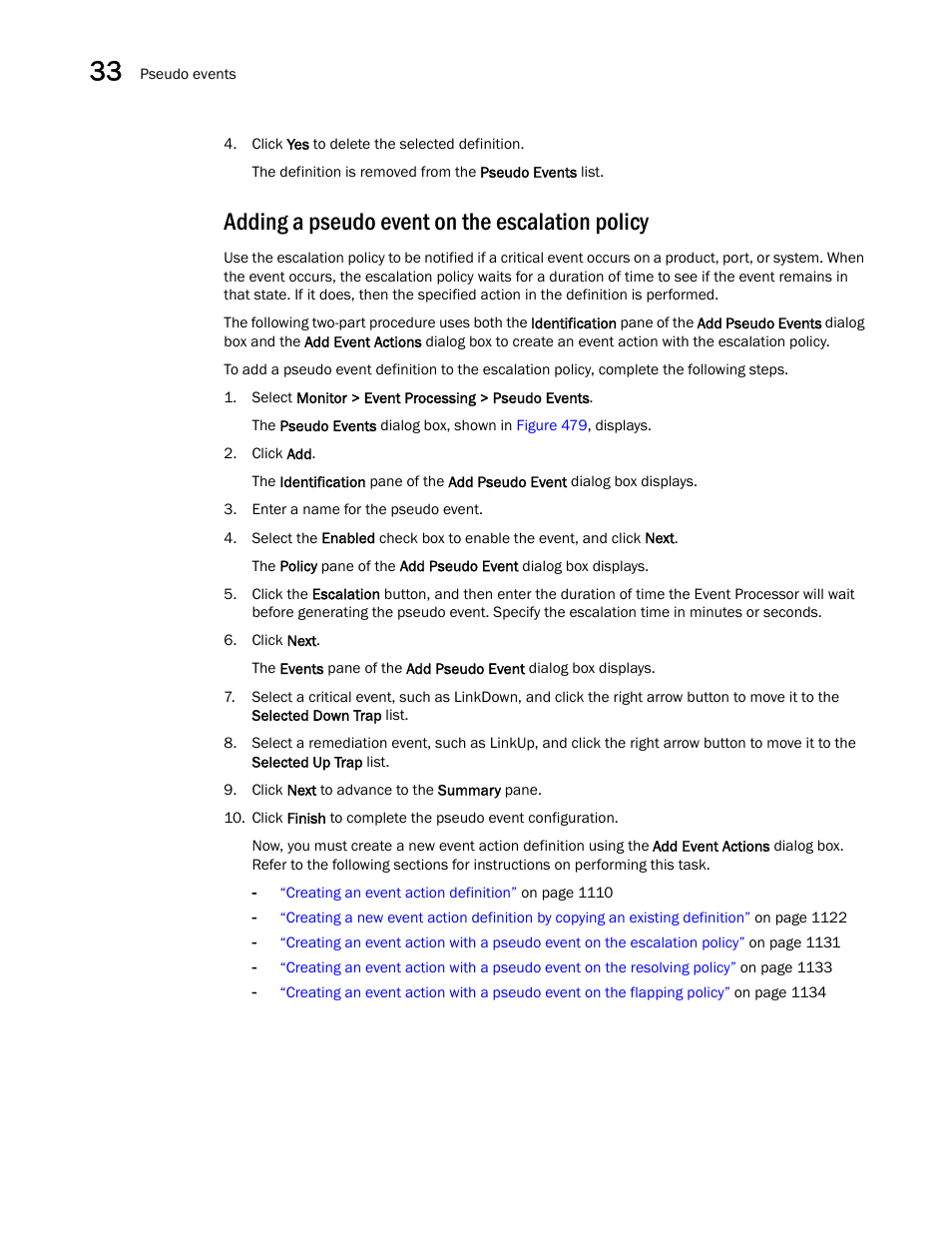 Adding a pseudo event on the escalation policy | Brocade Network Advisor SAN User Manual v12.1.0 User Manual | Page 1177 / 1690